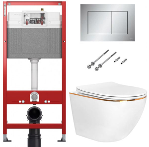 Комплект инсталляции TECEbase kit 9400401 с кнопкой Tecenow 9240402 и унитазом Roxen Antares Gold 530110-01G
