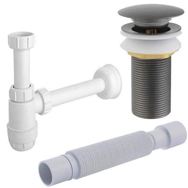 Сифон для умывальника McAlpine с донным клапаном Roxen PD02GM (gunmetal) без перелива и гофрой