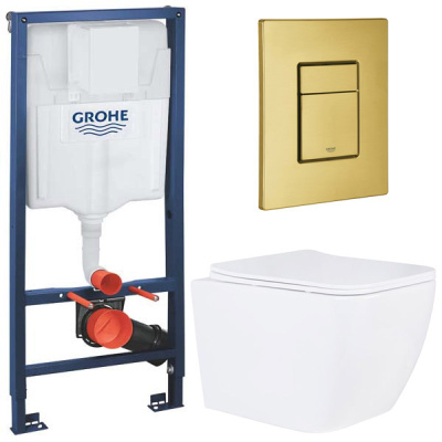 Комплект инсталляции Grohe Rapid SL 38772001 с брашированной кнопкой и подвесным унитазом Roxen Cube 530135-01