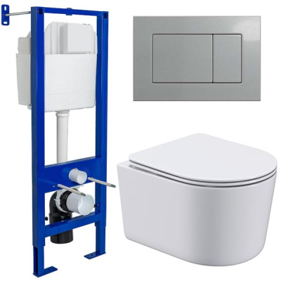 Комплект инсталляции Berges Аtom 410 c кнопкой и унитазом Roxen Simple Compact 530120-01