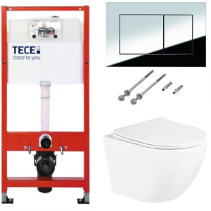Система инсталляции для унитаза TECEbase kit 9400401S (9400412) c кнопкой и унитазом Taliente Amato AM25010