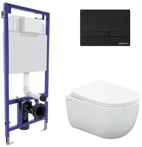 Комплект инсталляции Berges Novum 525 c кнопкой F5, унитазом Ventas Rimless и сиденьем Ventas Slim SO