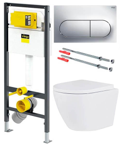Комплект инсталляции Viega Prevista Dry WC 771973 с кнопкой Visign for Life 6 773748 и унитазом Roxen Antares Tornado 530185-02 Rimless Soft Close