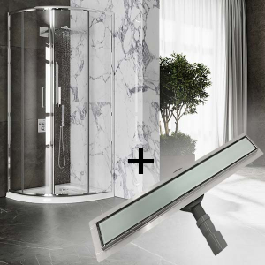 Душевой уголок Roxen Santi прозрачный в комплекте с душевым лотком White Glass