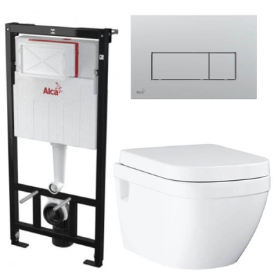 Комплект инсталляции AlcaPlast AM101/1120 Sadromodul с ароматизатором, кнопкой M570 / M571 / M572 / M578 и унитазом Grohe Euro Ceramic 39538000