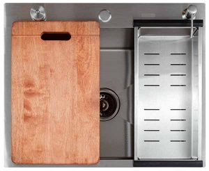 Кухонная мойка Avina Futur FK Eco Embossing Pop-up Board Plus с дозатором, коландером и разделочной доской