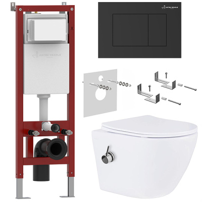 Комплект инсталляции Asten Readle Zentralmodul AR0501 с кнопкой и унитазом Roxen Antares Bidet 530185-01X с функцией биде