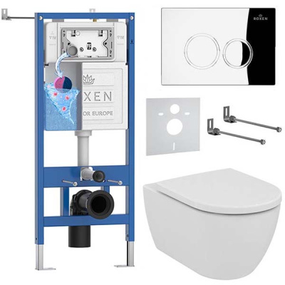 Комплект инсталляции Roxen StounFix Dual Fresh с удлиненными креплениями, аромадозатором, кнопкой смыва Santi 410260 и унитазом Ideal Standard Ellisse T569201