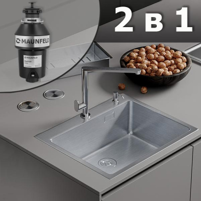 Кухонная мойка Roxen Simple 560220-60 в комплекте с измельчителем пищевых отходов Maunfeld