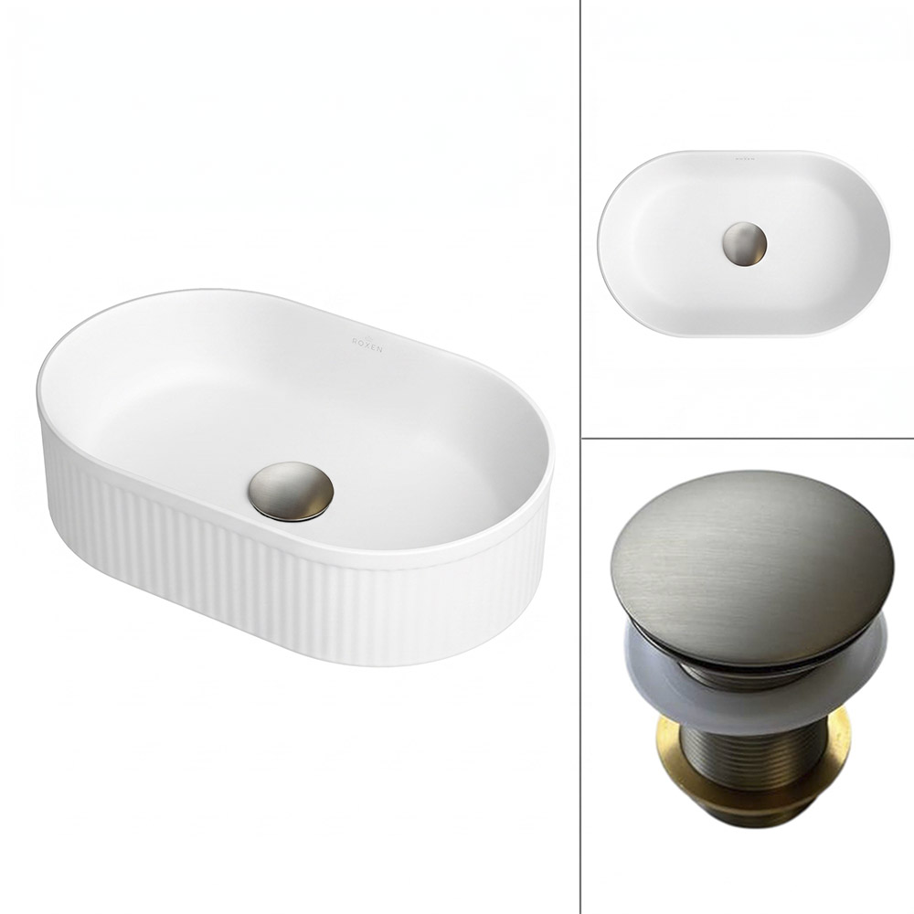 Комплект 2 в 1 умывальник Roxen Royal Oval M 110170M-BN с донным клапаном