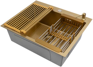 Кухонная мойка Arfeka Eco AR 60 Gold с коландером, дозатором и роллер-матом