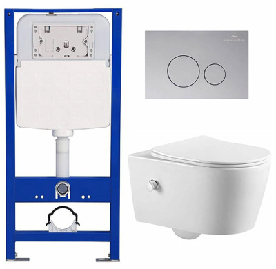 Комплект инсталляции 6 в 1 Amore di mare QuickFit 50114 с подвесным унитазом Temo Bidet P322-X и клавишей смыва 303BN / 303CH