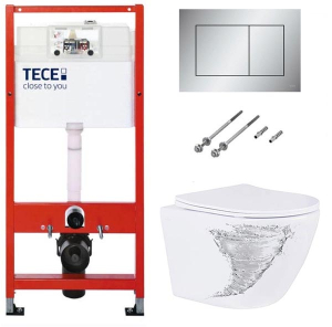 Система инсталляции для унитаза TECEbase kit 9400401 с кнопкой Tecenow 9240402 и унитазом Roxen Antares Tornado 530205-01