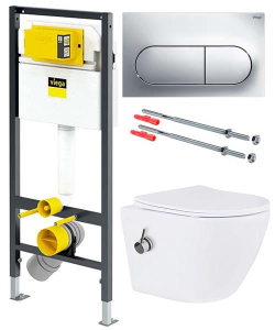 Комплект инсталляции Viega Prevista Dry WC 771973 с кнопкой Visign for Life 6 773748 и унитазом Roxen Antares Bidet Tornado 530185-01XT Rimless Soft Close с функцией биде