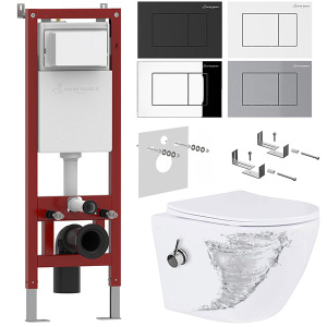 Комплект инсталляции Asten Readle Zentralmodul AR0501 с кнопкой и унитазом Roxen Antares Bidet Tornado 530185-01XT с функцией биде, черный матовый
