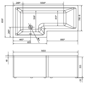 Акриловая ванна Marka One Linea, 165х85