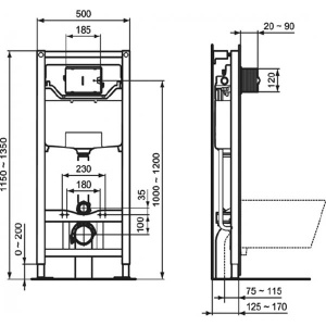 Комплект инсталляции Ideal Standard Prosys Frame 120 M с подвесным унитазом ESEDRA AquaBlade и кнопкой SOLEA M1