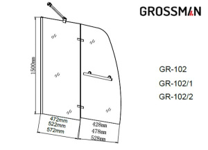 Душевая шторка на ванну Grossman GR-102 / GR-102/1 / GR-102/2, 100х150, прозрачный