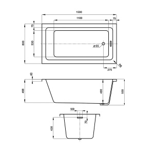 Акриловая ванна Wellsee FreeDom 2.0 233001000 / 233002000 / 233003000, 150х80