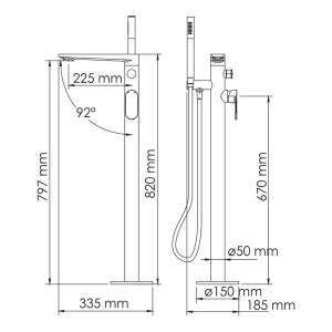 Смеситель для ванны Wasserkraft Dinkel 5821 напольный