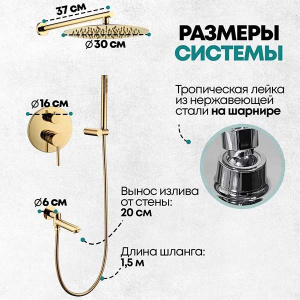 Душевая система скрытого монтажа Grocenberg GB5099GO-1 / GB5099MG-1, золото глянец