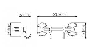 Планка с крючками Wisent WP2815-2 / WP2815-3 / WP2815-4 / WP2815-5 / WP2815-6, 20 см 2 крючка, хром