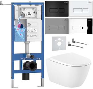 Комплект инсталляции Roxen StounFix Dual Fresh с удлиненными креплениями, аромадозатором, кнопкой смыва Caspia 410280 и унитазом Roca Ona Rimless с крышкой Supralit Soft Close, белый глянец