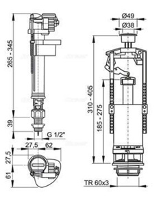 Выпускной комплект AlcaPlast со стоп-кнопкой, впускной механизм SA2000SK 1/2" CHROM GRA-BL-01