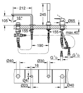 Смеситель на борт ванны Grohe Lineare 19577001 / 19577DC1, хром