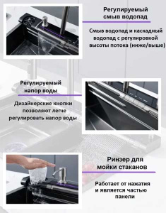 Кухонная мойка Cerutti Gloria Pro nano black CT10578 многофункциональная