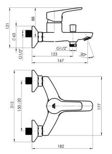 Смеситель для ванны Rubineta Uno-10/K (WT2)
