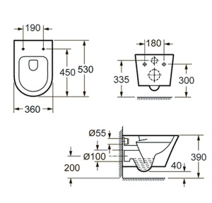 Комплект инсталляции TECEbase kit 9400407 (9400414) c кнопкой и подвесным унитазом Roxen Vine Tornado 530225-01 Rimless Soft Close