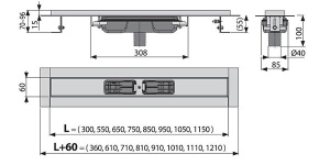 Душевой трап AlcaPlast Low APZ1101 300 / 550 / 650 / 750 / 850 / 950 / 1050 / 1150, 30 см