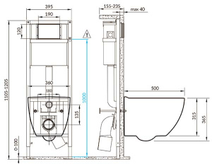 Комплект инсталляции Cersanit Vector с кнопкой Estetica белый и унитазом Brasko Smart CO DPL EO Slim / 68304
