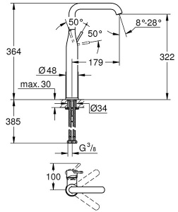 Смеситель для умывальника Grohe Essence 32901GL1 / 32901GN1, холодный рассвет глянец