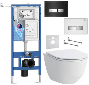 Комплект инсталляции Roxen StounFix Dual Fresh с удлиненными креплениями, аромадозатором, кнопкой смыва Glass 430280 и унитазом Laufen Pro Rimless, белый