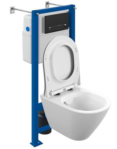 Комплект инсталляции Cersanit Vector с кнопкой Estetica черный матовый и унитазом City Smart CO DPL EO Slim / 68305