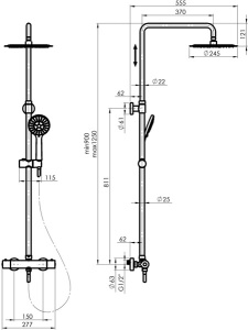 Душевая стойка Rubineta Olo (BK) + Thermo-15 (BK) 625038