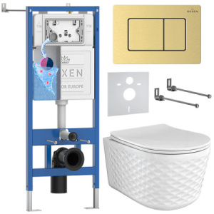 Комплект инсталляции 6 в 1 Roxen StounFix Dual Fresh 979022 с аромадозатором, золото брашированное