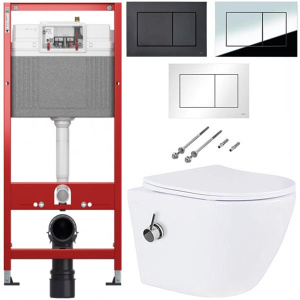 Комплект инсталляции TECEbase kit c кнопкой и подвесным унитазом Roxen Antares Bidet 530185-01X с функцией биде, хром глянцевый
