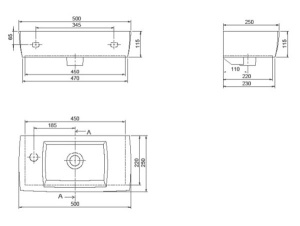 Умывальник CeraStyle City TB002F22L00 / TB002F22R00, 50х25 L