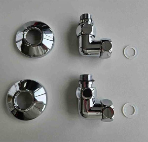 Комплект угловых американок 3/4"х1/2" Г/Ш со сгоном + отражатели хром