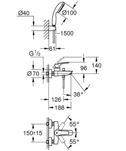 Смеситель для ванны Grohe Eurosmart 33302003