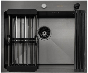 Кухонная мойка Arfeka Eco AR 60 Black с коландером, дозатором и роллер-матом
