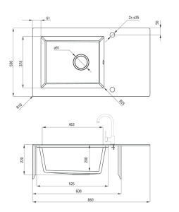 Кухонная мойка Deante Capella ZSC-AX2C / ZSC-GX2C / ZSC-SX2C, 86х50, графитовый металлик