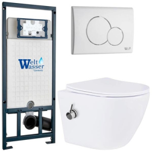 Комплект инсталляции Weltwasser Marberg 507 RD с подвесным унитазом Roxen Antares Bidet 530185-01X с функцией биде, белый глянцевый