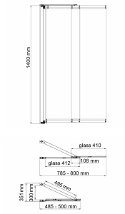 Душевая шторка на ванну Wasserkraft Main 41S02-80 / 41S02-100 Fixed, 80х140, прозрачный