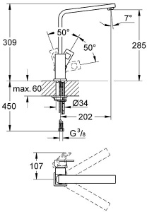 Смеситель для кухонной мойки Grohe Eurocube 31255000 / 31255DC0, хром
