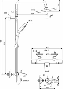 Душевая стойка Ideal Standard Ceratherm T25 A7590AA термостатическая