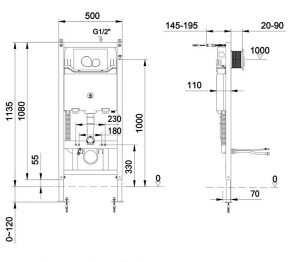 Инсталляция для подвесного унитаза Brunnen EIS BE-5104 Auto flush с кнопкой Silver Drop